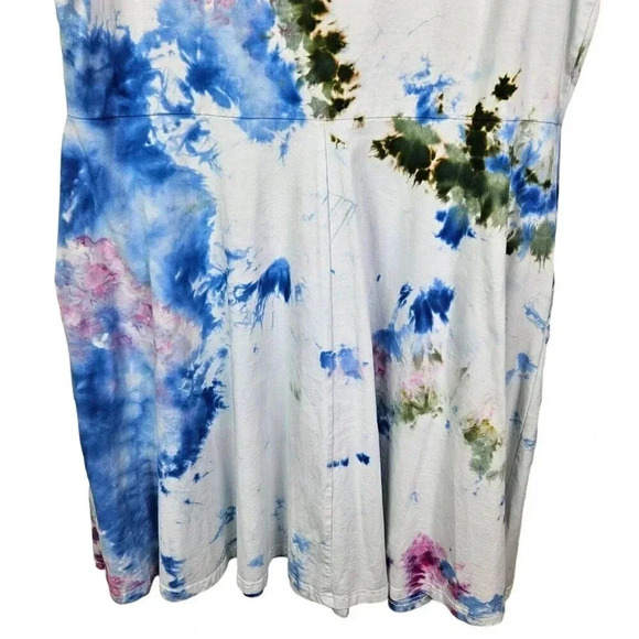 Cotton Spandex Custom‎ Tie Dye Pink Purple Green V-Neck Dress Size XXL Pockets - Picture 9 of 11